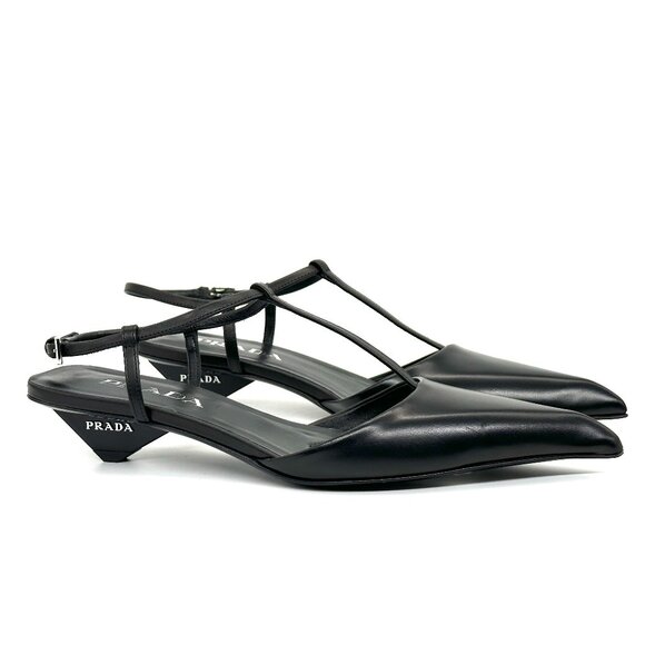 PRADA Modellerie Pointed Toe T Strap Ballerina Ballet Pumps Kitten Heels - Picture 11 of 15